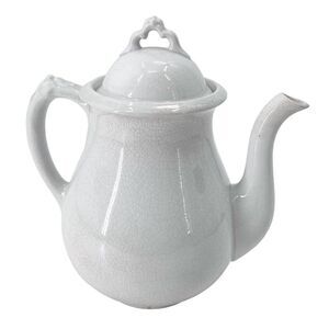 Antique White Ironstone China Teapot with Crazing Farmhouse Decor